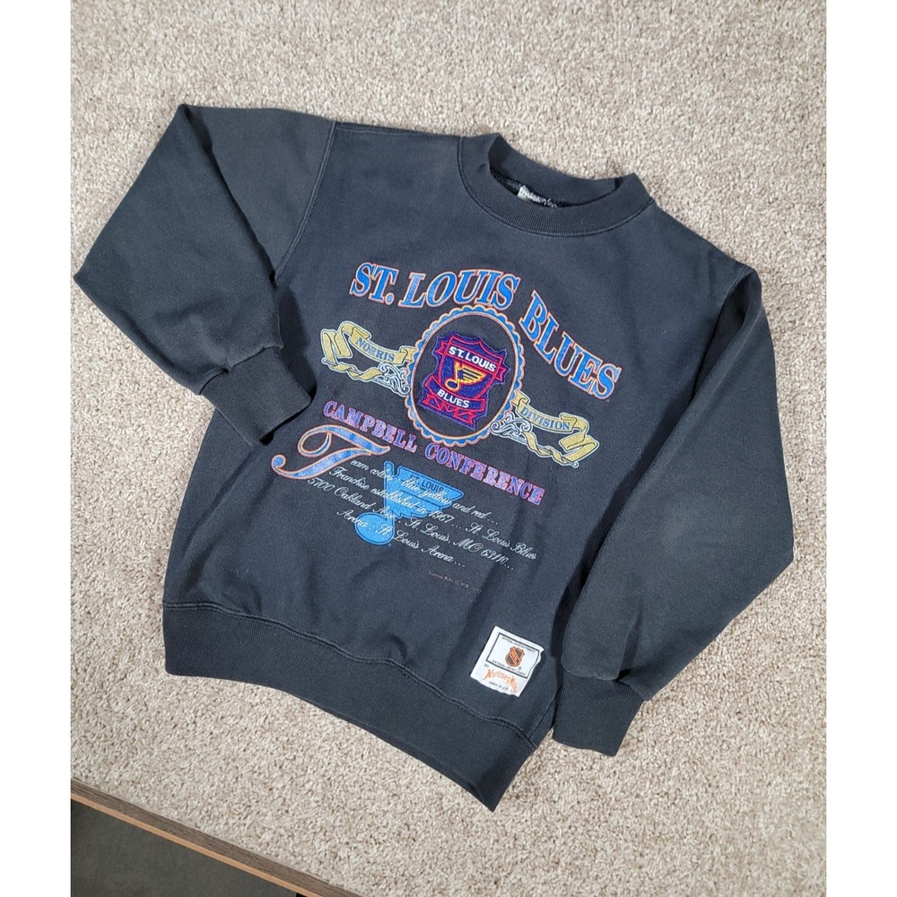 Vintage 90s St Louis Blues Sweatshirt Boys Medium Black Embroidered NHL Crew USA